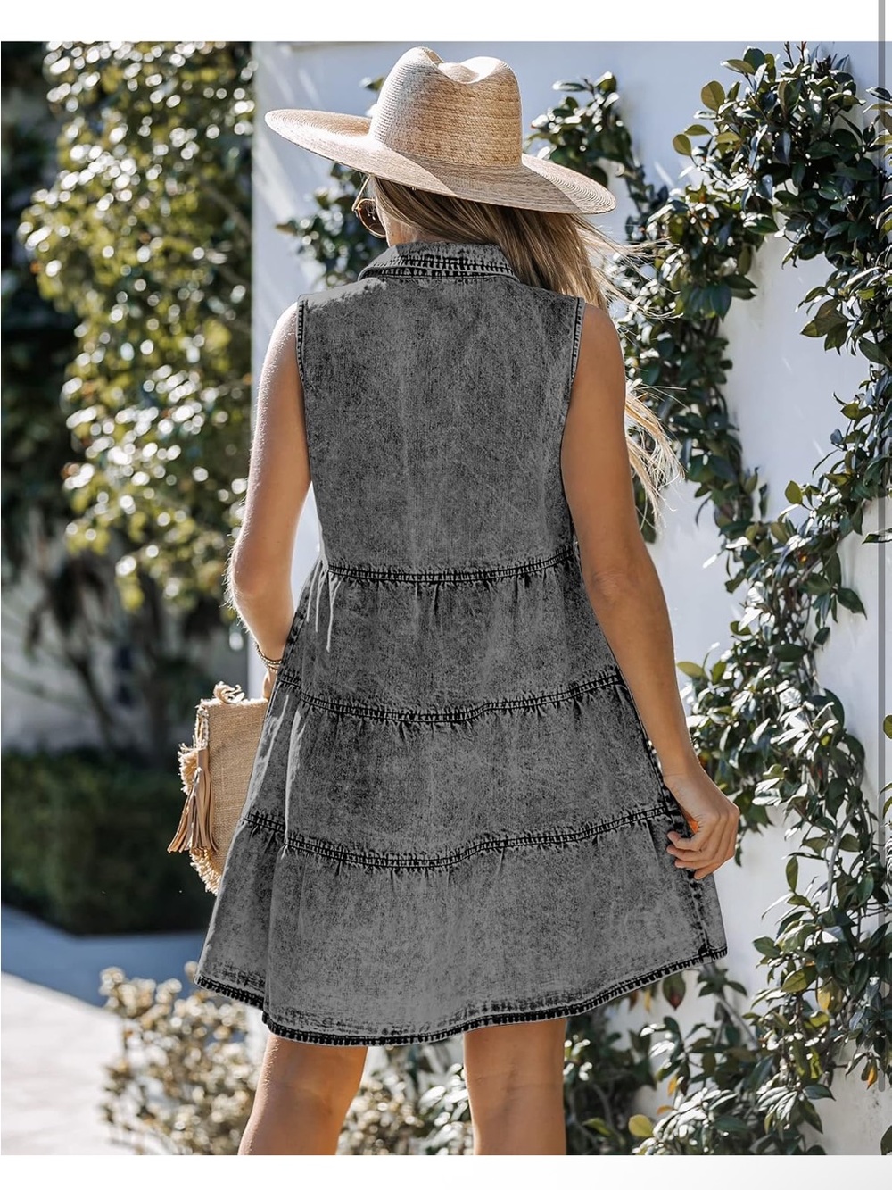 Amazon Sleeveless Button-Front Denim Dress in Black/Grey Size M - Picture 3 of 7